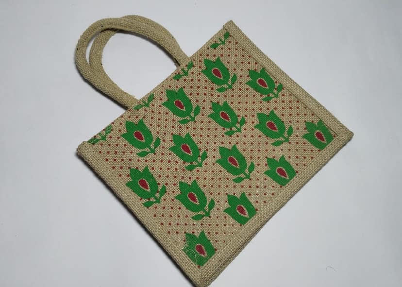 Handcrafted Jute Bag with Floral Prints view 2