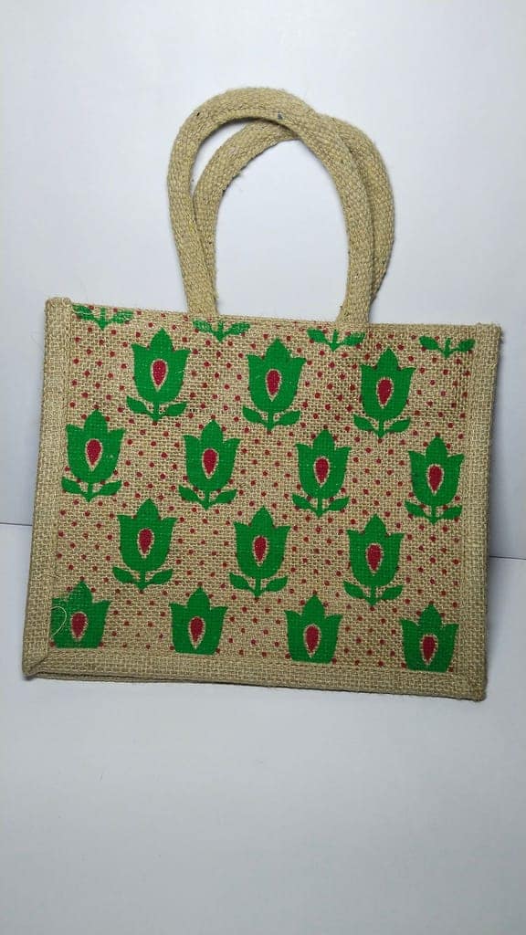 Handcrafted Jute Bag with Floral Prints view 4