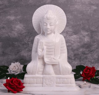 KIKI DECOR ™ White Marble Buddha Statue for Home and Office Front (7 inch)