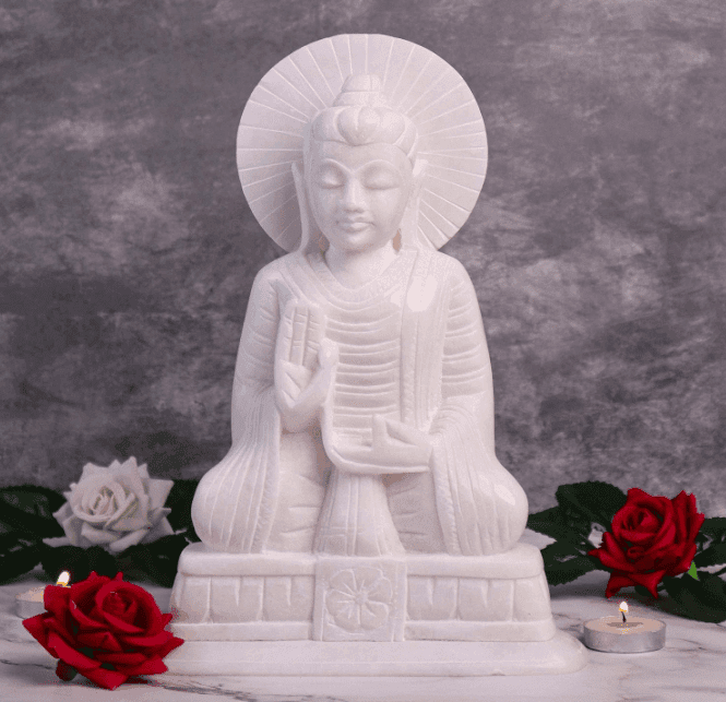 KIKI DECOR ™ White Marble Buddha Statue for Home and Office Front (7 inch)