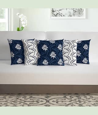 DIVINE CASA Set of 5 Polyester Abstract Square Cushion Cover (40X40)cm - Navy