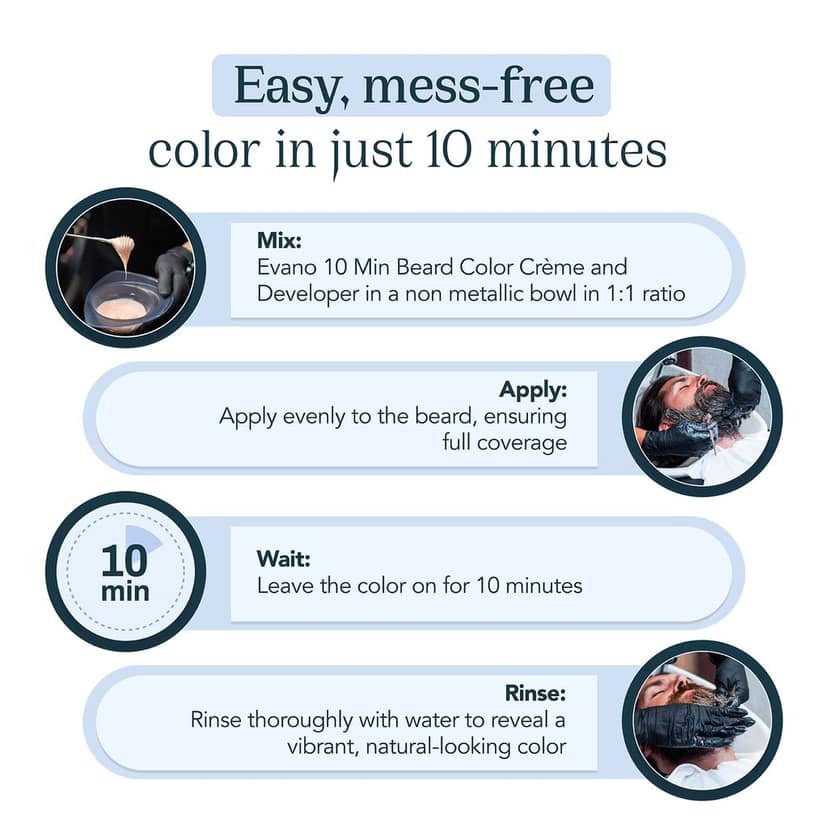 EVANO Professional Beard Colour for Men Natural Black 50g, Ammonia Free Beard Color, 100% Grey Coverage in 10 Minutes view 7
