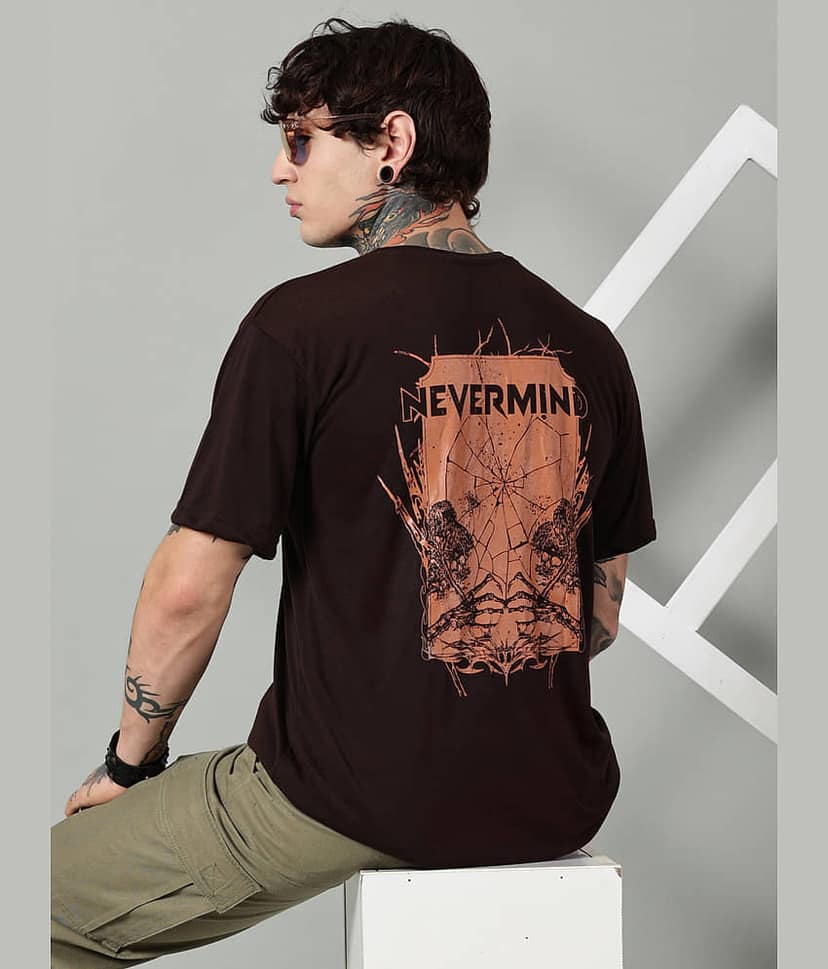Diversify Men Cotton Blend Oversized Fit Printed T-Shirt ( Brown ) view 2