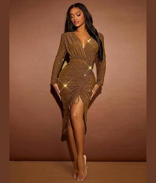 kotty Women Polyester Embellished Bodycon Dress ( Gold )