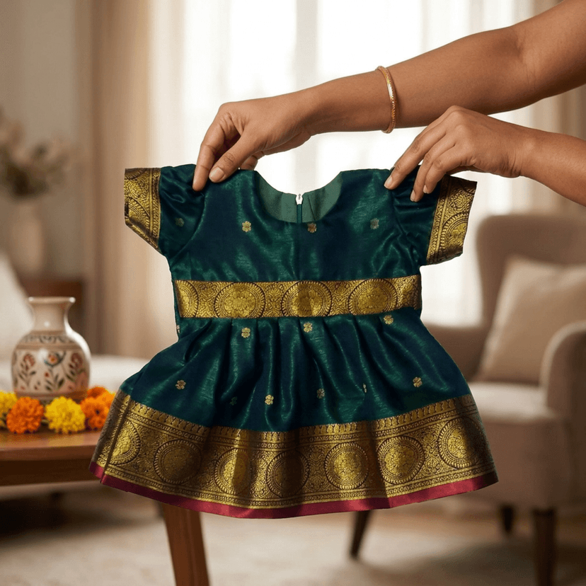 LUSTER Elegant Baby Girl's Silk Satin Frock and Dresses Available (Newborn Baby to 5 Years) Ideal for Birthdays, Festivals, and Weddings. Sleeveless Affordable Quality Cute Baby Frock Green view 3