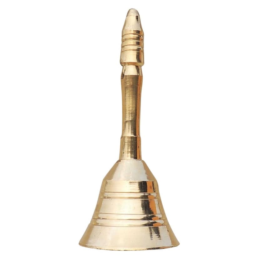 Brass Pooja Hand Bell, Meenar Ghanti, Height : 4 Inch (FMAS678 B) view 2