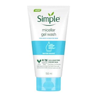 Simple Water Boost Micellar Gel Wash| 100% Soap Free | Gentle Hydrating Facewash with Prebiotics & Panthenol | Cleanser for Dry Sensitive Skin, 150 ml Simple Water Boost Micellar Gel Wash| 100% Soap Free | Gentle Hydrating Facewash with Prebiotics & Pant