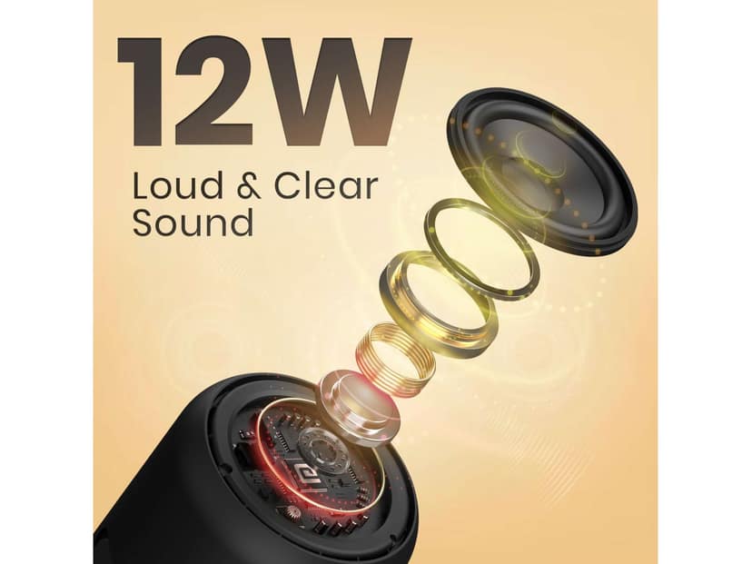 Portronics SoundDrum 1 12W TWS Portable Bluetooth Speaker with Powerful Bass, Bluetooth 5.3V, 360 Surround Sound, USB Drive in, Type C Fast Charging - Black view 4
