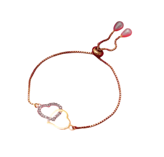Women's Rose Gold Linked Hearts Adjustable Bracelet with CZ Accents