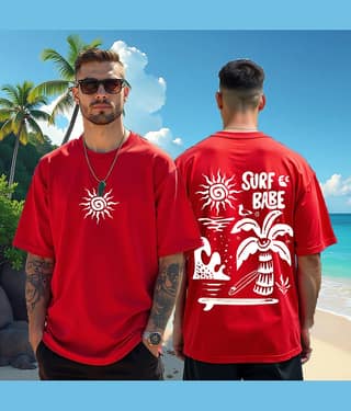 RodZen Cotton Blend Oversized Fit Printed Half Sleeves Men's Round T-Shirt - Red ( Pack of 1 )