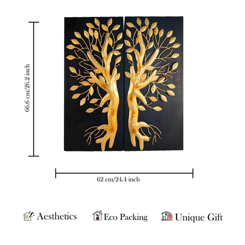 Rudraksha Corporation Metal Wall Decor For Living Room And Bedroom Metal Wall Art Sculpture For Decorating Drawing Room Sofa Wall Gift For Home Decor Or Office Decor(Metal Tree On Wooden Board view 2