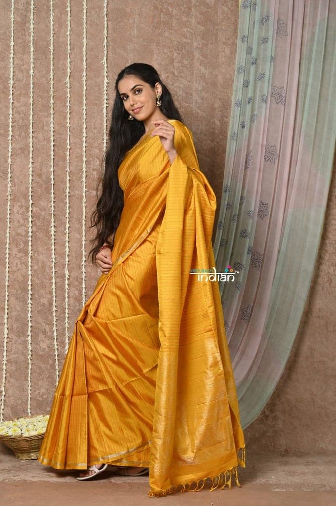 Tyohaar ~ Handloom Pure Silk Saree with Handwoven Zari Work On Pallu ~ Mustard Yellow view 2