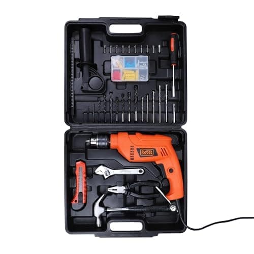 BLACK+DECKER HD555KMPR-B1 100 Pc 13MM 550W HAMMER DRILL & HANDTOOL KIT(Incl. Hammer, Screwdriver, Pliers, Wrench, SideHandle, Depth Gauge,Drill Bits & Accessories, Ideal for Home,DIY &Professional Use view 2