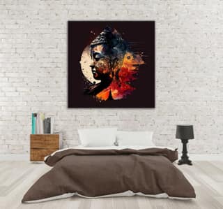 LORD BUDDHA WALLART 24in X 24in WITH BLACK FRAME
