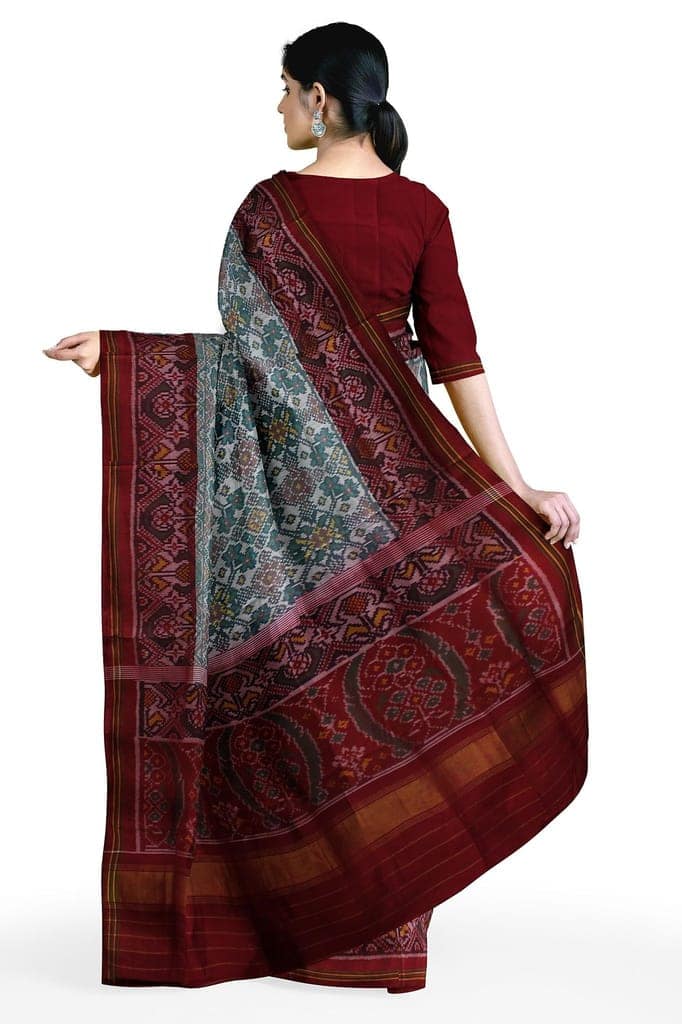 Garvi Gurjari (A Gujarat Govt Enterprise Women Maroon and White Shaded Handloom Single Ikat Silk Patola Saree (GGCSIKS128) view 4