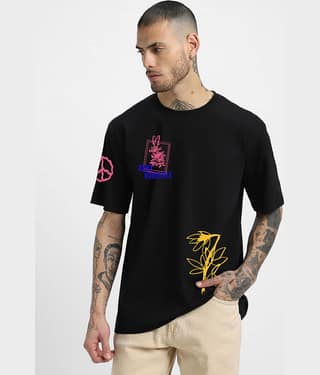 Veirdo Pack of 1 100% Cotton Oversized Fit Men's T-Shirt ( Black )