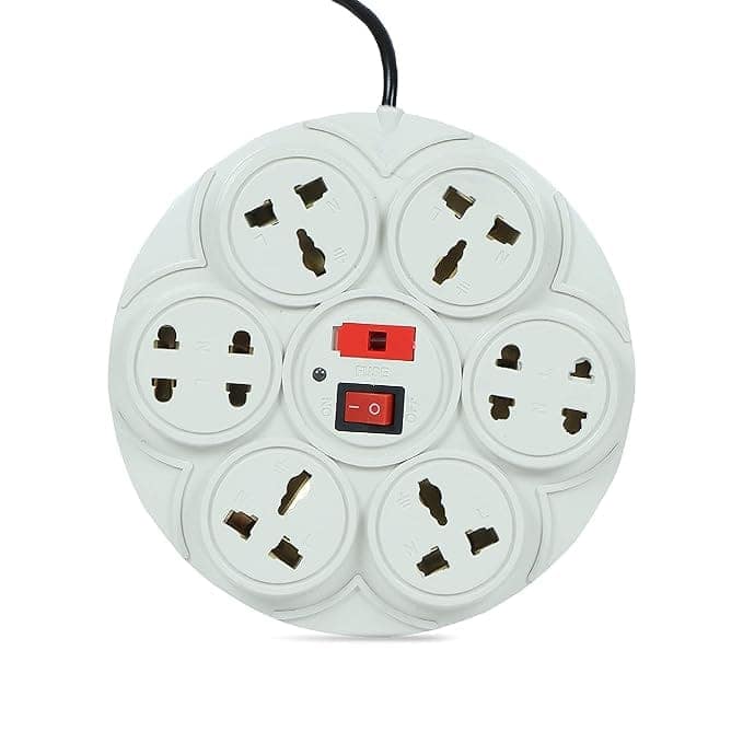 8+1-Socket Round Extension Cord with Individual Switches and Overload Protection fuse