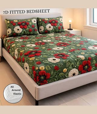 SWIZIER Cotton 1 King Fitted Bedsheet with 2 Pillow Covers ( 198 cm x 182 cm ) , Green