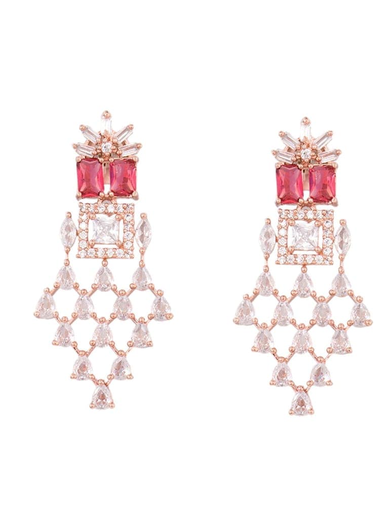 Rose Gold Plated White & Red AD Studded Choker Jewellery Set Earrings & tika view 5