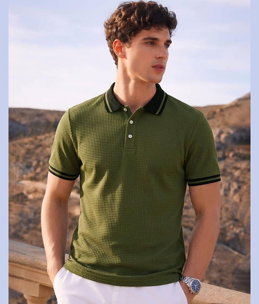 AOOSH Men Cotton Blend Regular Fit Solid Polo T Shirt ( Peach )