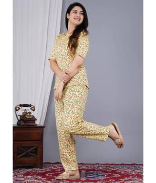 EXPORTHOUSE Yellow Polyester Women's Nightwear Nightsuit Sets ( Pack of 1 )
