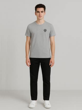 Cotton Grey Mélange Round neck T-Shirt