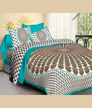 Dgsm Craft Cotton 1 Double Queen Bedsheet with 2 Pillow Covers ( Multicolor )