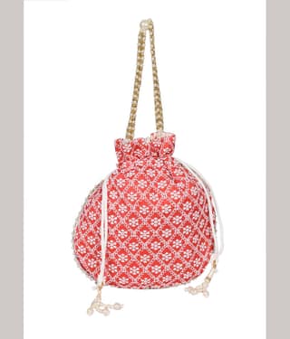 SUNESH CREATION Red Silk Potli
