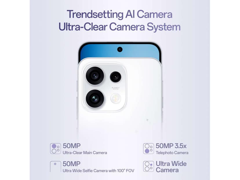 OPPO Reno 16c 5G Smartphone, 12GB RAM, 256GB Storage - Starry White view 3