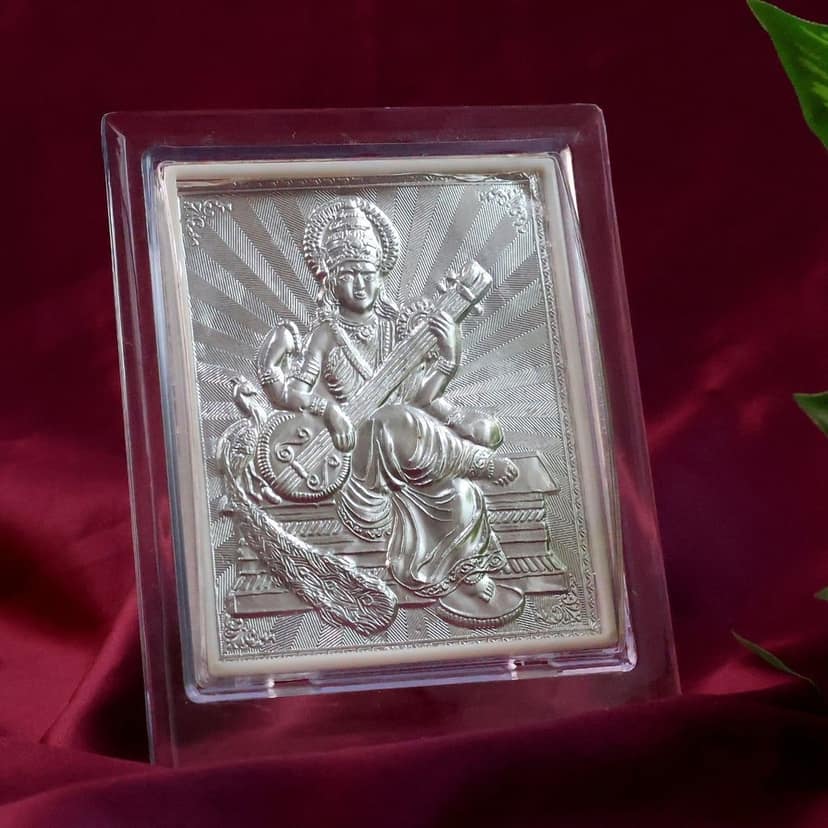 Elegant Silver Saraswati Maa Photo Frame with Stand (1 Pc) view 6