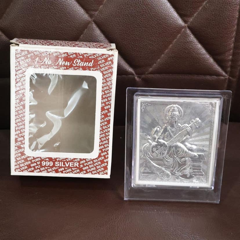 Elegant Silver Saraswati Maa Photo Frame with Stand (1 Pc) view 7