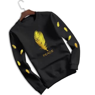 BASONTI Mens Black Leaf Printed Cotton Tshirt