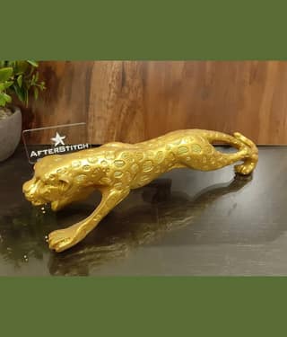 AFTERSTITCH Golden Jaguar Panther Idol statue for home office decor Cheetah Showpiece Gift 30 cm (Pack of 1)