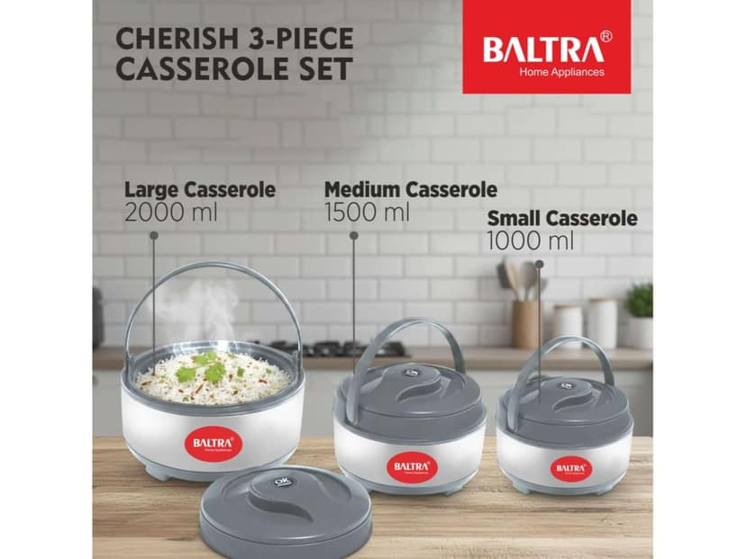 BALTRA Set of 3 Cheris Casserole Set with Lid (1000ml, 1500ml, 2000ml) Insulated Hot Pot view 2