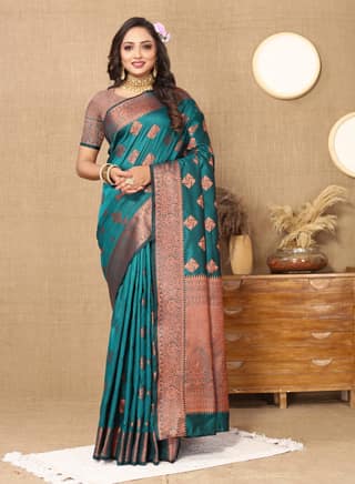 Soft katan silk saree with copper zari weawing...