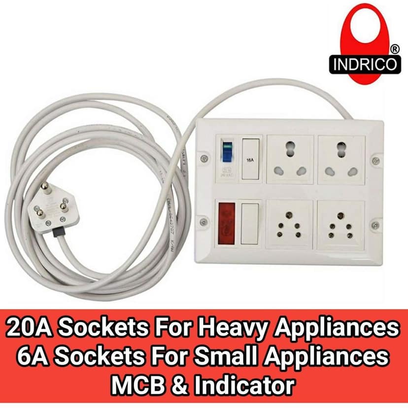 INDRICO? Heavy Duty Polycarbonate Power Strip Extension Box (White) with 4M Heavy Wire view 2