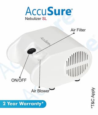 AccuSure SL Nebulizer Compressor Machine for Kids & Adult with Mouth Piece and Mask(White)