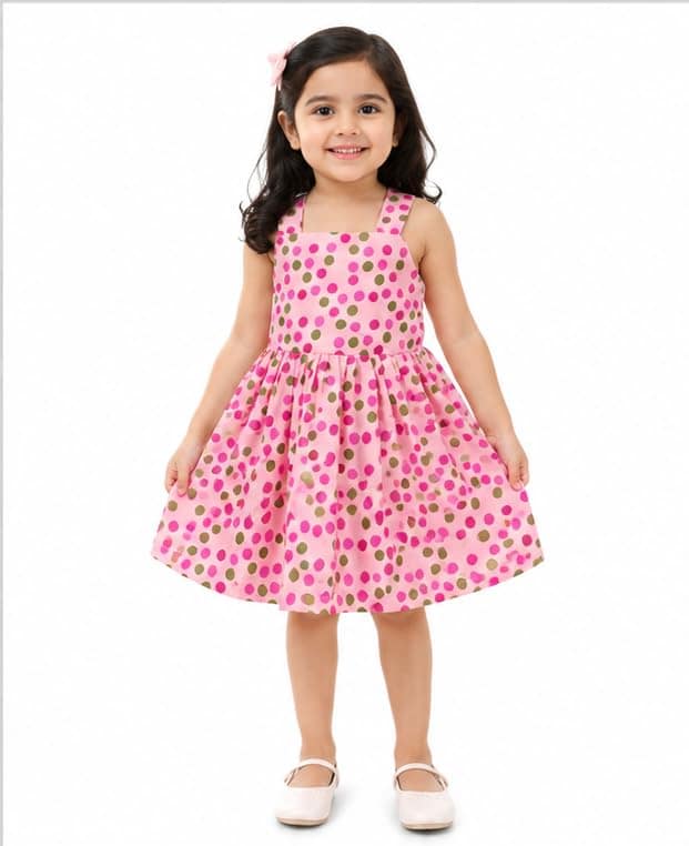Luster Baby Girls' cambric cotton Frock Age (1 to 5) (3-4 Years, Baby Pink)