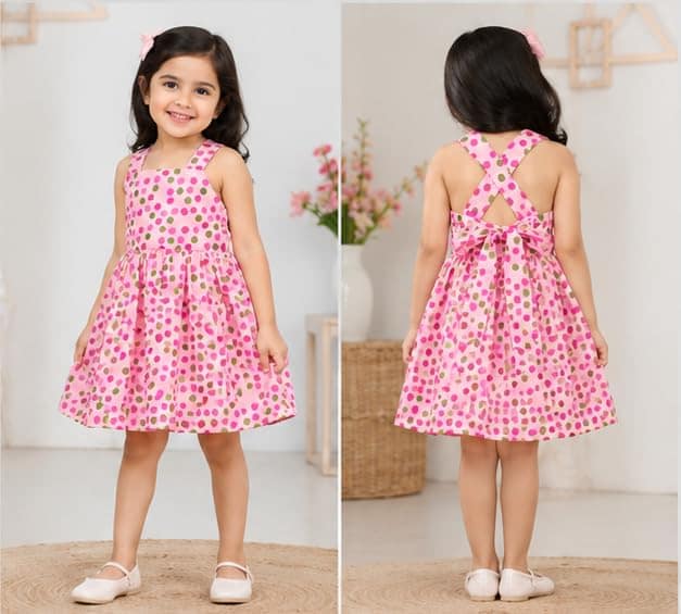 Luster Baby Girls' cambric cotton Frock Age (1 to 5) (3-4 Years, Baby Pink) view 2