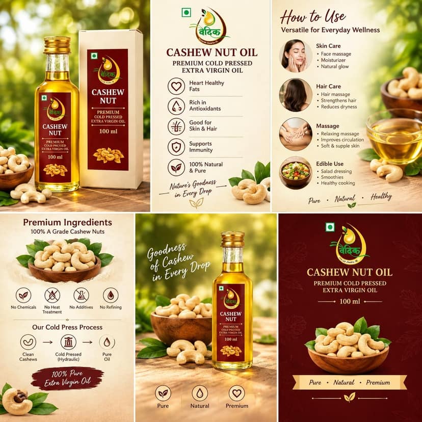 Vaidik Cashew Nut Cold Pressed Extra Virgin Oil 100 ml view 2