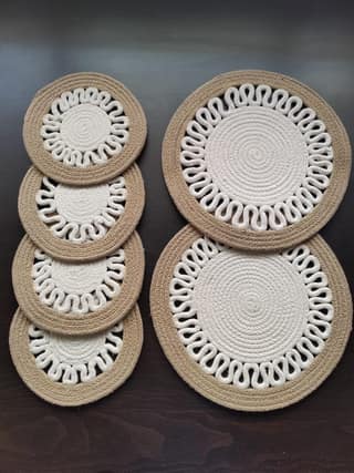 Round table mats cotton placemats (pack of 6) | Big Mats & Hotpads / trivets, Heat Resistant, Reversible Use (Payal) by Bulky Santa