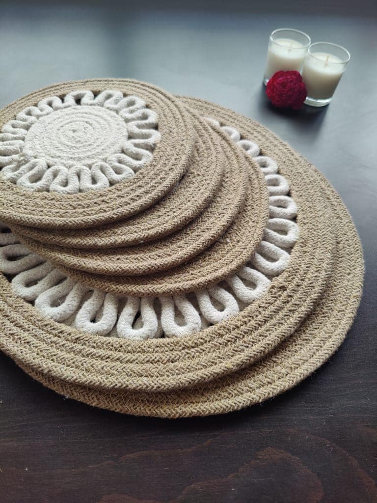 Round table mats cotton placemats (pack of 6) | Big Mats & Hotpads / trivets, Heat Resistant, Reversible Use (Payal) by Bulky Santa view 2