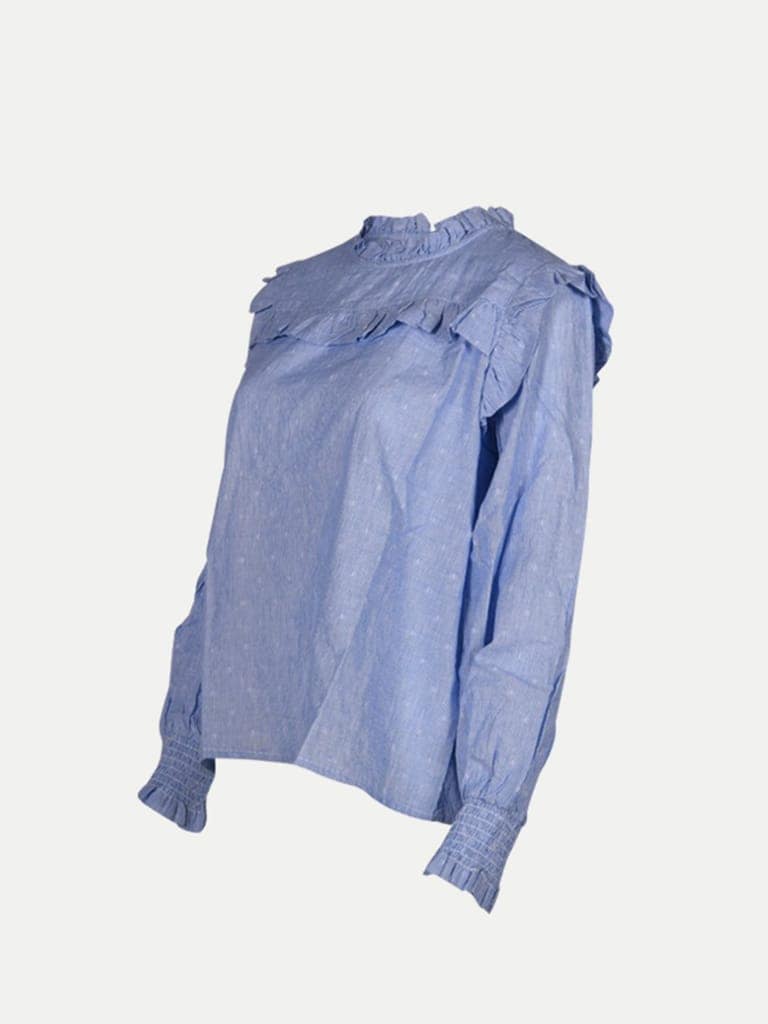 Women Casual Frilled Blouse- Light Blue Colour view 2