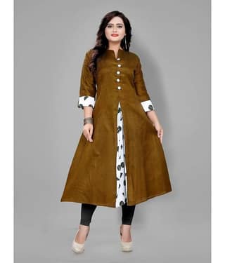 RIAANA - Brown Cotton Women's Front Slit Kurti ( Pack of 1 )