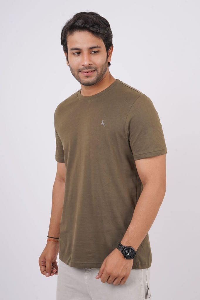 Men's Olive Melange Crew Neck T-Shirt view 4