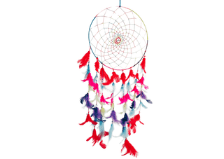 Colorful feathers - Dream Catcher Traditional Indian Dreamcatchers Wall Art For Bedrooms, Home Wall, Hanging Design. Size 12"