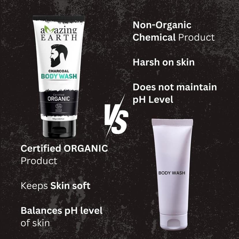 AMAzing EARTH Charcoal Body Wash for Men - Certified Organic with Activated Charcoal, Rice, Neem & Oragnge Extract, Pollution, Oil & Dirt Control, Sulphate & Paraben Free, Cruelty Free & Vegan - 100ml view 8