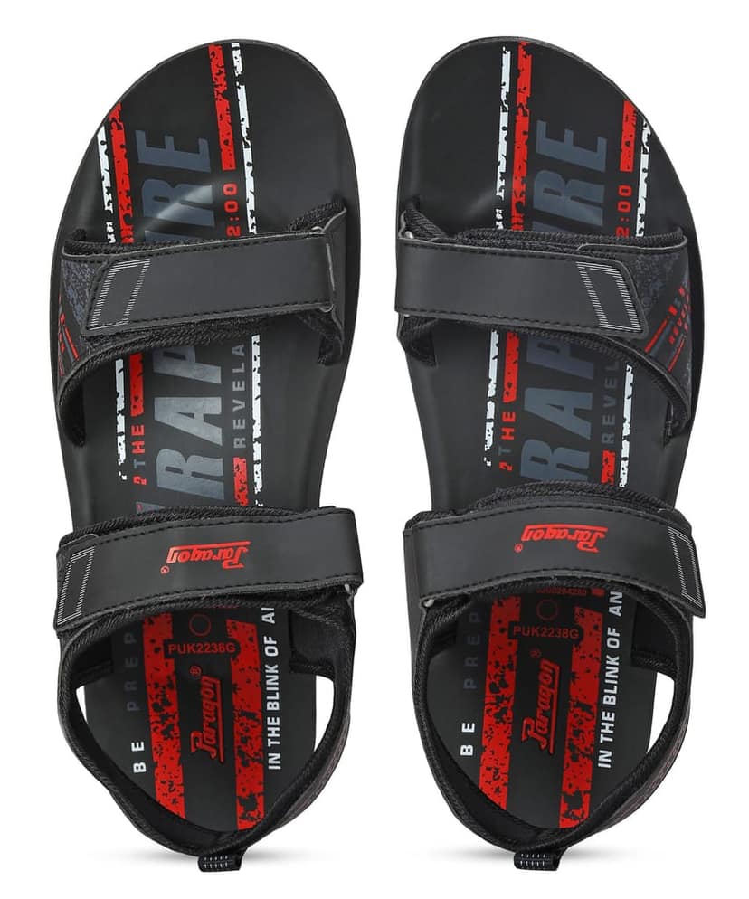 Paragon Men's Stylish Lightweight & Durable Black Velcro Dailywear Sandals view 3