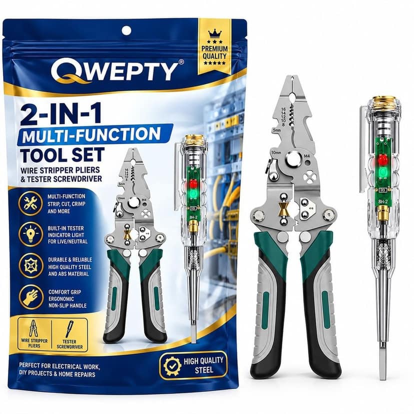 2026 Latest Wire Stripper & Tester Combo Set All in One Multifunction Stainless Steel Wire Stripper & Intelligent Voltage Tester Pen Electrical Hand Tool Kit Perfect for Electricians Power Detector