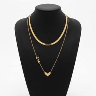 Herringbone & Love Heart Layered Necklace | Gold-Tone Anti-Tarnish Imitation Jewellery